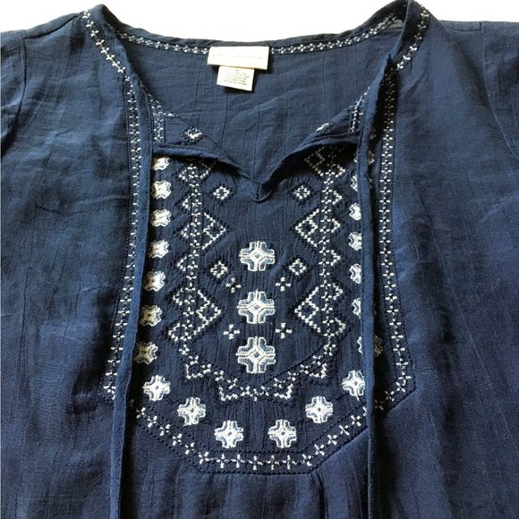 Liz Claiborne Navy Flutter Sleeve Peasant Top - Picture 5 of 7